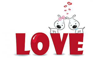 Puppy Lve II, pups, dogs, puppies, cute, romance, Valentines Day, love, pets, pair, hearts, whimsical HD wallpaper