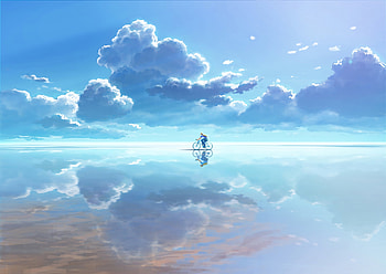 Bicycle Clouds Reflection, anime, clouds, artist, artwork, digital-art, bicycle, reflection HD wallpaper