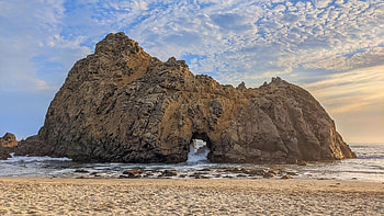 Keyhole Arch, Pfeiffer Beach, Big Sur, California, sea, clouds, sky, rock, usa HD wallpaper
