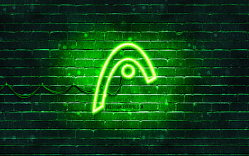 Head green logo, , green brickwall, Head logo, brands, Head neon logo, Head HD wallpaper