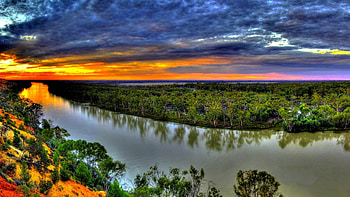 beautiful peaceful riverscape r, river, shore, r, forest, sunset, bend HD wallpaper