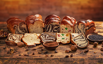 Bread, wooden, sweet, food HD wallpaper