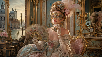 Glam Venetian Masquerade —, Woman, Fan, Venice HD wallpaper