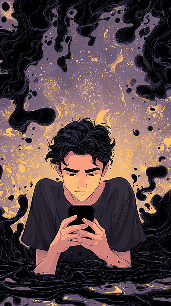 Drowning in the Scroll, depression, addiction, mental health, smart HD phone wallpaper