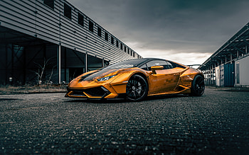 Golden Lamborghini Huracan, 2020, sportcar HD wallpaper