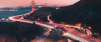 San Francisco Travels, Golden Gate Bridge, Sunset beauty, Traffic trail HD wallpaper