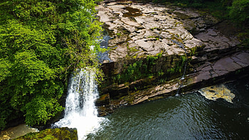River Clyde Waterfall at Bonnington Weir, Lanark, Scotland, rocks, pond, river, trees, landscape, cascade HD wallpaper