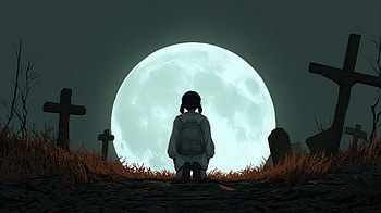 Moonlit Vigil — Spooky Anime ( Ultra ), full moon, graveyard, silhouette HD wallpaper