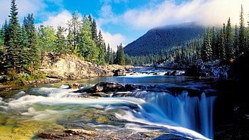 Summer mountain waterfall, Top-quality backgrounds, Serene nature, Breathtaking view HD wallpaper