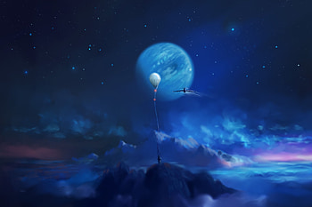 Skyhook recovery, planet, fantasy, art, ahmx, sky, luminos, cloud, blue, alromeadheen, balloon HD wallpaper