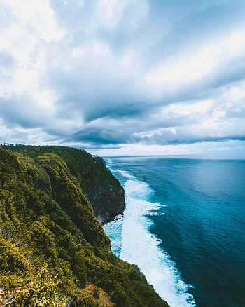 Coast, landscape, clouds, sky, sea, shore HD phone wallpaper