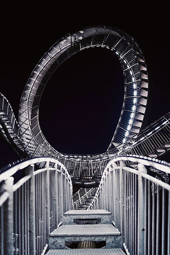 Miscellanea, Miscellaneous, Construction, Design, Backlight, Illumination, Stairs, Ladder, Metal, Metallic, Winding, Sinuous, Swirling, Involute HD phone wallpaper