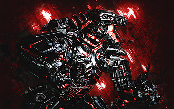 Mechagodzilla, red stone background, Mechagodzilla character, Godzilla, grunge art, Mechagodzilla art HD wallpaper