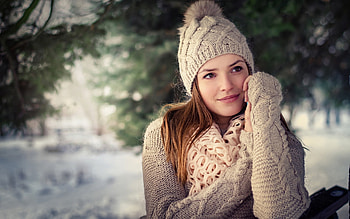 Winter Girl, girl, cap, knitting, brunette, winter HD wallpaper