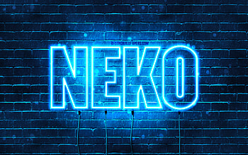Happy Birtay Neko, , blue neon lights, Neko name, creative, Neko Happy Birtay, Neko Birtay, popular japanese male names, with Neko name, Neko HD wallpaper