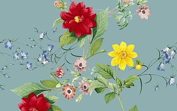 Texture, blue, flower, yellow, green, red, paper, pattern HD wallpaper