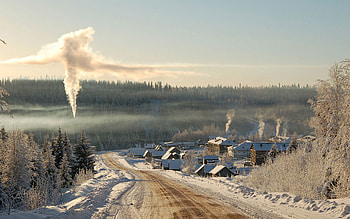 Winter, Nature, Houses, Smoke, Road, Village, Country, Countryside, Firebox, Furnace HD wallpaper