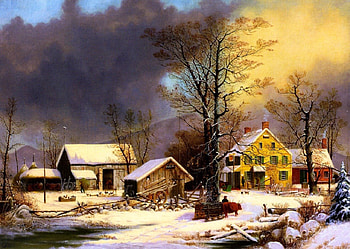 Winter village, winter, peaceful, beautiful, houses, rustic, serenity, nice, cabin, painting, pretty, trees, cottage, calm, lovely, village, countryside HD wallpaper