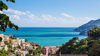 Amalfi Coast, Vietri sul Mare, Itay, village, sea, clouds, mediterranean, trees, sky, houses HD wallpaper