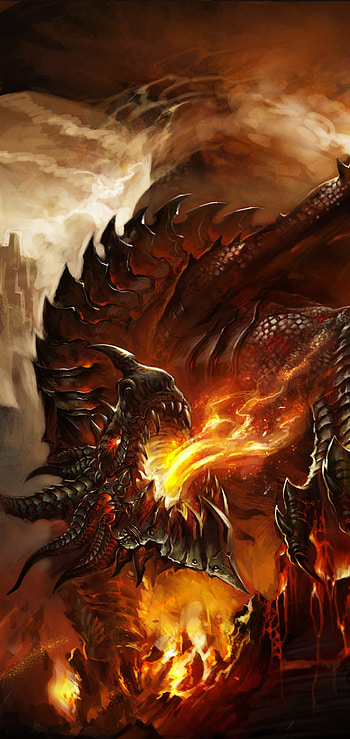 Deathwing Inferno: Fiery Dragon Wrath from World of Warcraft—Epic , fire, dragon, video game, World of Warcraft, Fire Dragon HD phone wallpaper
