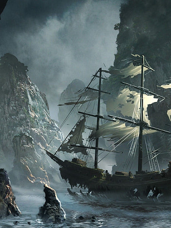 Ghost Ship, Dark ship, Mysterious voyage, Haunting background HD phone wallpaper