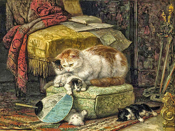 Cats, pisica, kitten, painting, pictura, henriette ronner knip, cat, luminos HD wallpaper