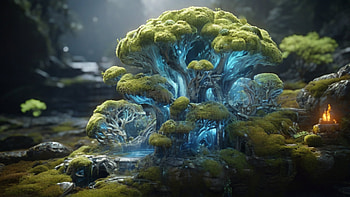 Mushrooms, forest, grass, mushroom, glow, tree HD wallpaper