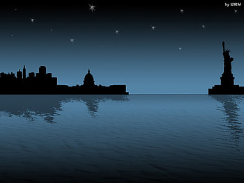 night and stars by kerem kupeli, night, statue of libertiy, stars, water, liberty HD wallpaper