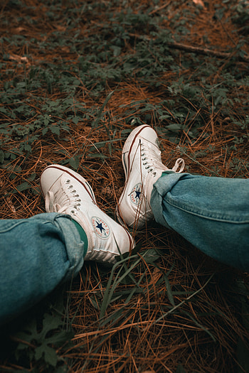 Grass, Miscellanea, Miscellaneous, Legs, Sneakers, Shoes, Footwear HD phone wallpaper