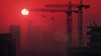Gentle Red Horizon City At Dusk, artist, artwork, digital-art, deviantart HD wallpaper