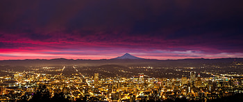Portland Oregon Skyline, Cityscape , Sunrise Portland panorama, City lights HD wallpaper