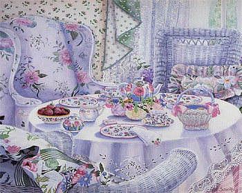 Breakfast, window, strawberries, table cloth, , plates, curtain, cups, chairs, basket, wicker, flowers, bowl, pillows HD wallpaper