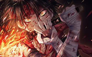 Scarlet Flame & Katana — Headbanded Anime Boy, headband, flame, katana, Anime, boy, anime boy HD wallpaper