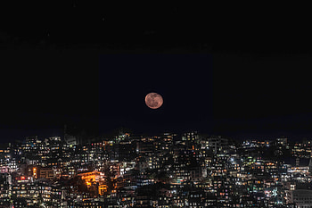 Moon, Cities, Night, Night City, Darkness, Full Moon HD wallpaper