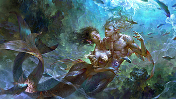 Romance, merfolk, magic, mermaid, fantasy, ocean HD wallpaper