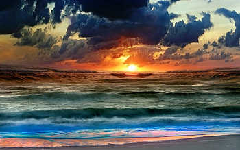 Landscape, Sunset, Sea HD wallpaper