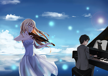 Kaori and Kousei, Your Lie in April, violin, piano HD wallpaper