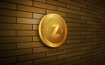 Zcash golden logo, , yellow brickwall, creative, cryptocurrency, Zcash 3D logo, Zcash logo, 3D art, Zcash HD wallpaper