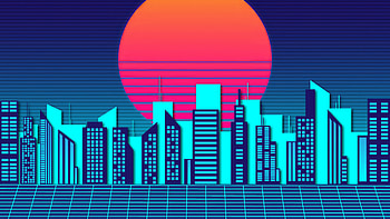 Retro digital art, cityscape, moonlight HD wallpaper