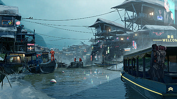 City, River, Sci Fi HD wallpaper