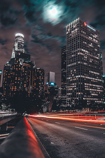 Cities, Building, Shine, Light, Road, Night City, Long-Term Exposure HD phone wallpaper