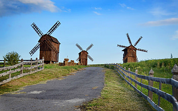 Windmill, windmill, nature, sky, road HD wallpaper