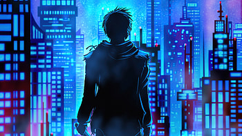 Neon Buildings , alone, boy, neon, buildings, artist, artwork, digital-art HD wallpaper