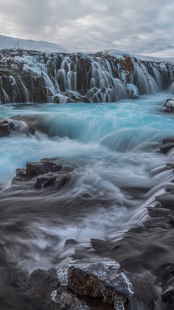 Waterfall in Winter, nature, Iceland, waterfall HD phone wallpaper