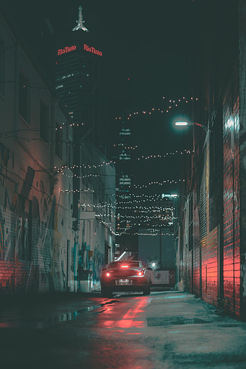 Night, Cars, Car, Machine, Back View, Rear View, Garland, Street, Garlands HD phone wallpaper