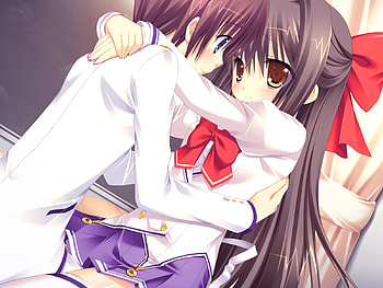 Anime Couple, sitting, anime, couple, cute, blush, lap HD wallpaper
