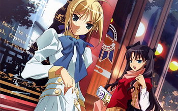 At the city, anime, city, fate stay night zero, red, blonde hair HD wallpaper