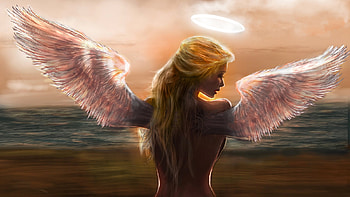 Serene Angel, digital, pretty, art, fantasy, angel, girl, woman, , pink wings, lamamake HD wallpaper