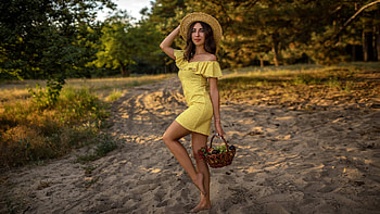 Basket of Fruit, fruit, basket, lady, pretty HD wallpaper