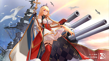 Blonde Anime Girl With Red White Dress Standing In War Tank Background Anime Girl HD wallpaper